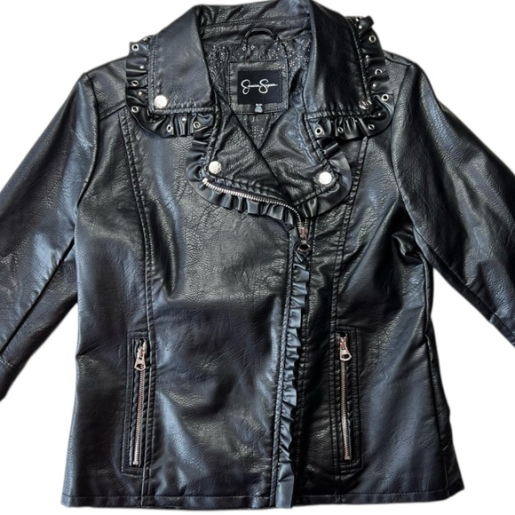 NWT Jessica Simpson Ruffled Black Faux Moto Leather Jacket Size Small - Picture 6 of 16